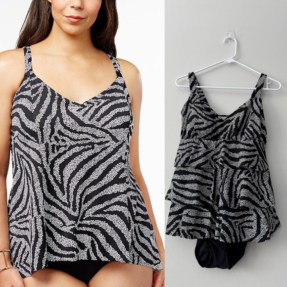 Swim Plus Zebra Print Tankini High-waist Swimsuits Set, Size 14 - Picture 1 of 10
